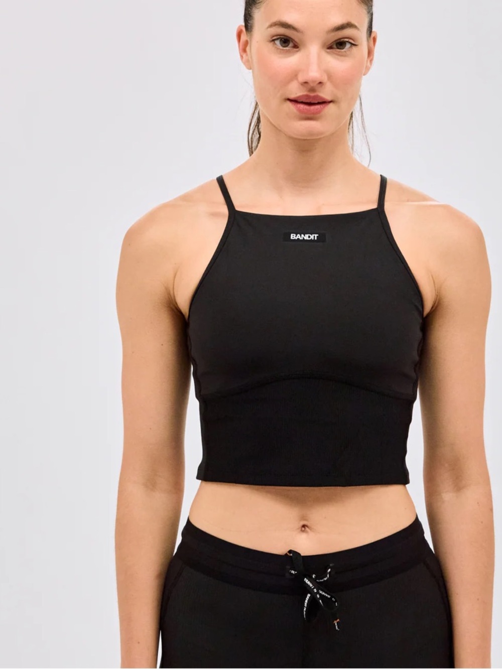 Bandit running black crop top 6 gel pocket high neck - Picture 2 of 8